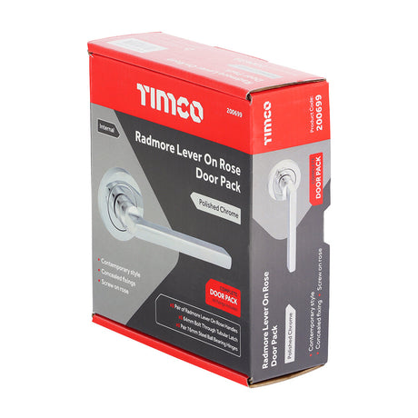 This is an image of Timco - Radmore Lever On Rose Door Pack - Polished Chrome Mixed (1 Each Box) 200699