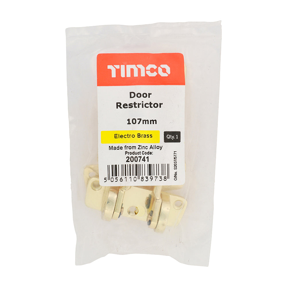 This is an image of Timco - Door Restrictor - Electro Brass 107mm (1 Each Bag) 200741