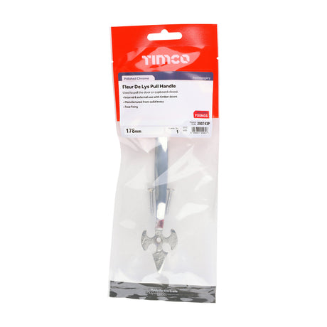 This is an image of Timco - Fleur De Lys Pull Handle - Polished Chrome 178mm (1 Each TIMpac) 200743P