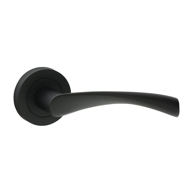 This is an image of Timco - Edleston Lever On Rose Handles - Matt Black 51mm (1 Pairs Blister Pack) 200751