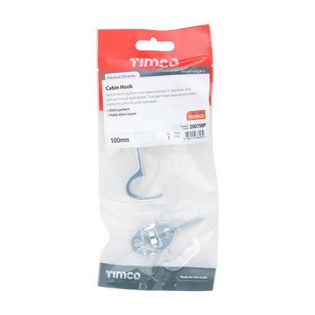 This is an image of Timco - Cabin Hook - Polished Chrome 100mm (1 Each TIMpac) 200759P