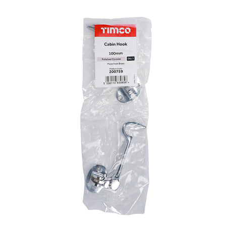 This is an image of Timco - Cabin Hook - Polished Chrome 100mm (1 Each Bag) 200759