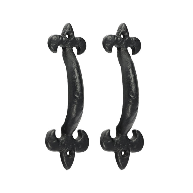 This is an image of Timco - Fleur De Lys Pull Handle - Antique Black 6" (1 Each Bag) 200761
