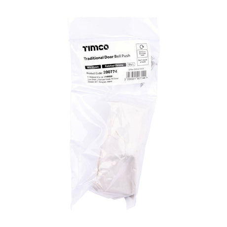 This is an image of Timco - Traditional Door Bell Push - Polished Chrome 80 x 31 (1 Each Bag) 200774