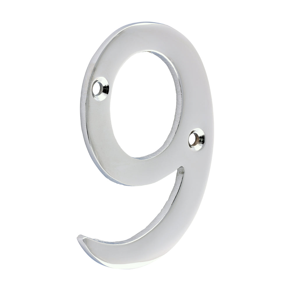 This is an image of Timco - Door Numeral 9 - Polished Chrome 75mm (1 Each TIMpac) 200811P