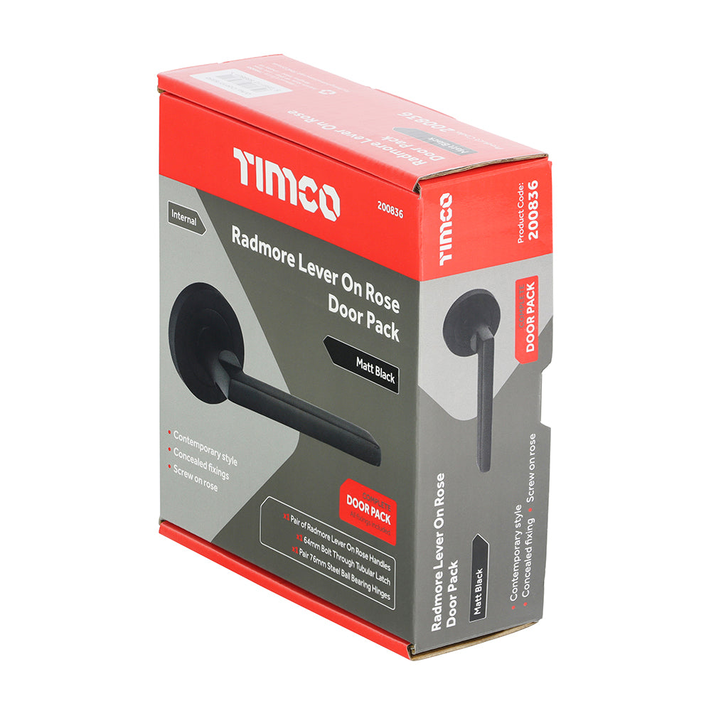 This is an image of Timco - Radmore Lever On Rose Door Pack - Matt Black Mixed (1 Each Box) 200836