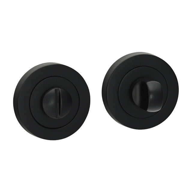 This is an image of Timco - Bathroom Thumb Turn And Release - Matt Black 51mm (1 Pairs Blister Pack) 200850