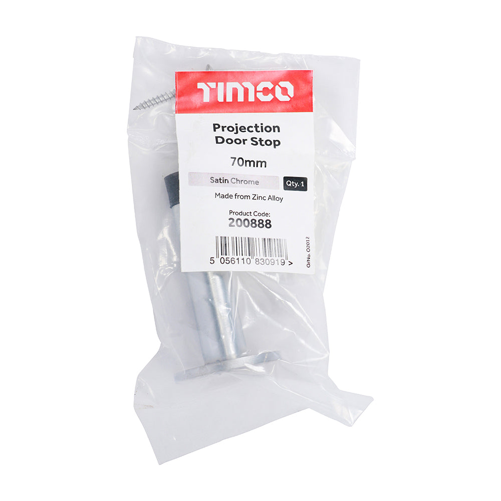 This is an image of Timco - Projection Door Stop - Satin Chrome 70mm (1 Each Bag) 200888