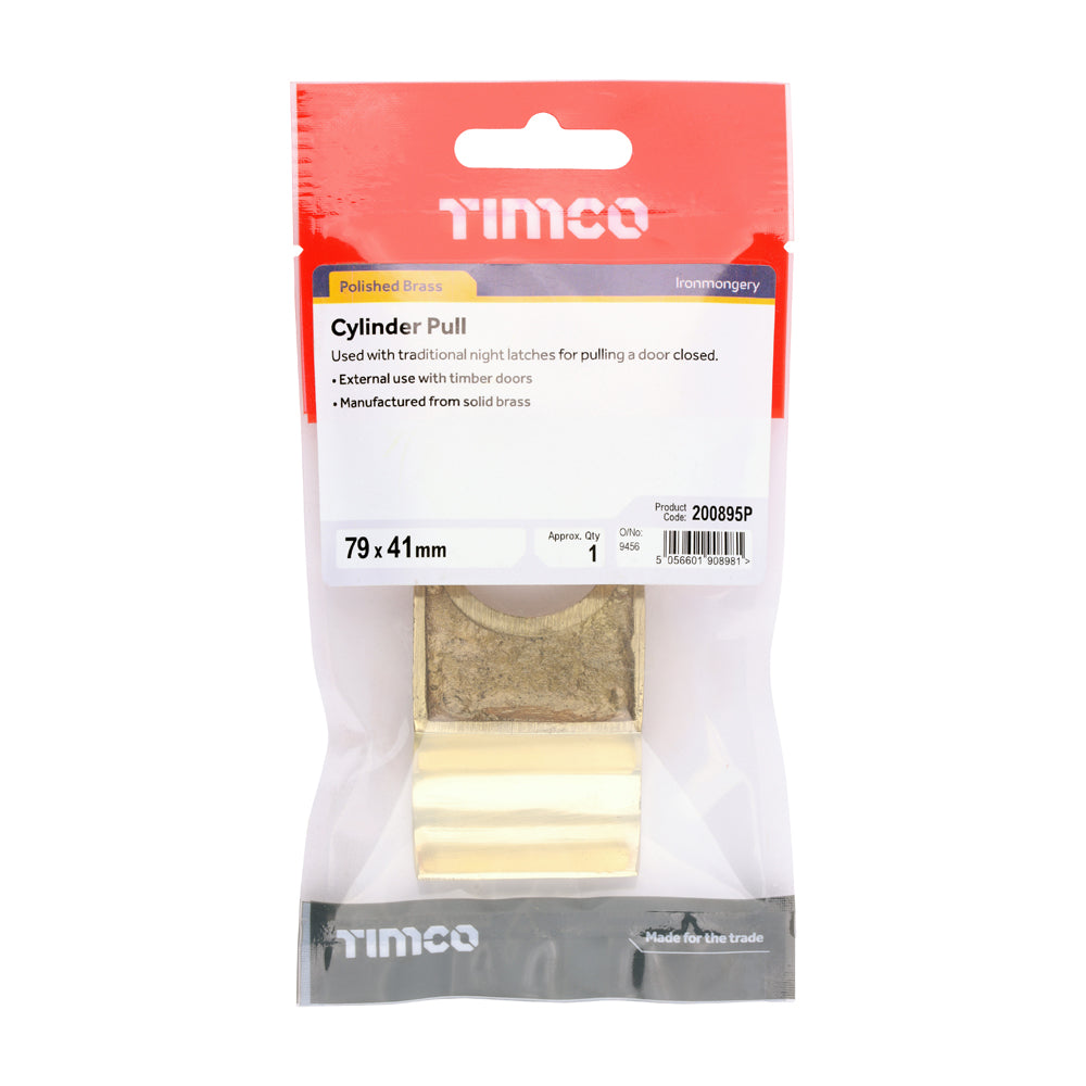 This is an image of Timco - Cylinder Pull - Polished Brass 79 x 41 (1 Each TIMpac) 200895P
