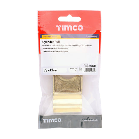 This is an image of Timco - Cylinder Pull - Polished Brass 79 x 41 (1 Each TIMpac) 200895P