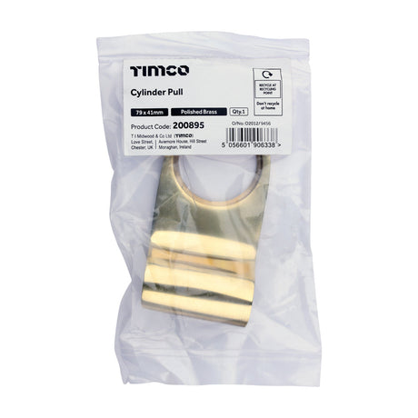 This is an image of Timco - Cylinder Pull - Polished Brass 79 x 41 (1 Each Bag) 200895