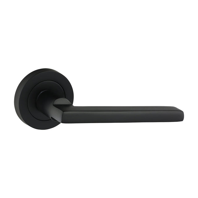 This is an image of Timco - Radmore Lever On Rose Handles - Matt Black 51mm (1 Pairs Blister Pack) 200942
