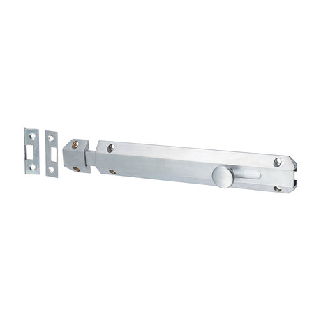 This is an image of Timco - Architectural Flat Section Bolt - Satin Chrome 210 x 35mm (1 Each Bag) 200946