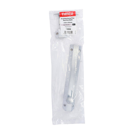 This is an image of Timco - Architectural Flat Section Bolt - Satin Chrome 210 x 35mm (1 Each Bag) 200946