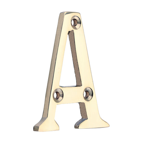 This is an image of Timco - Door Letter A - Polished Brass 60mm (1 Each TIMpac) 200947P
