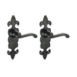This is an image of Timco - Fleur De Lys Ornate Lever Latch Handles - Antique Black 195 x 55 (1 Pairs Box) 200953