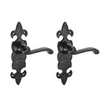 This is an image of Timco - Fleur De Lys Ornate Lever Latch Handles - Antique Black 195 x 55 (1 Pairs Box) 200953
