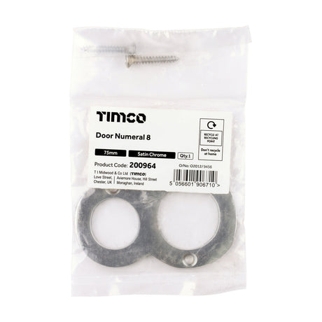 This is an image of Timco - Door Numeral 8 - Satin Chrome 75mm (1 Each Bag) 200964