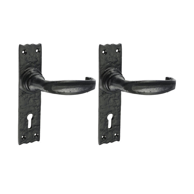 This is an image of Timco - Narrow Style Lever Lock Handles - Antique Black 155 x 37 (1 Pairs Box) 200966