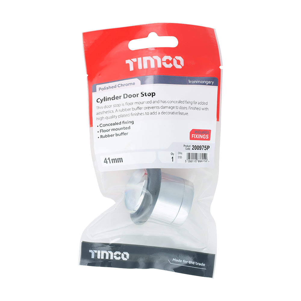 This is an image of Timco - Cylinder Door Stop - Polished Chrome 41mm (1 Each TIMpac) 200975P
