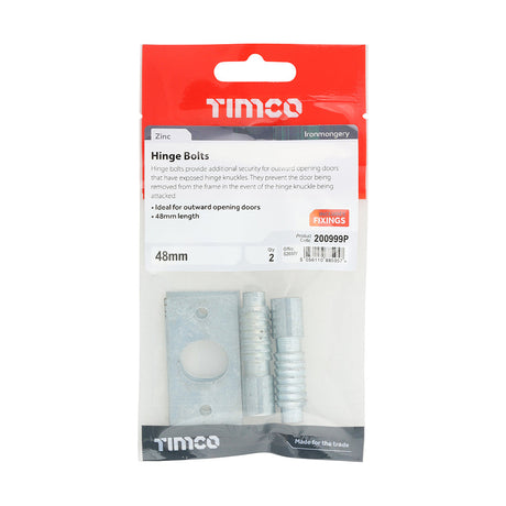 This is an image of Timco - Hinge Bolts - Zinc 48mm (2 Pieces TIMpac) 200999P