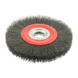 This is an image of Timco - Wheel Brush with Plastic Reducer Set - Crimped Steel Wire 200mm (1 Each Blister Pack) 200HWC