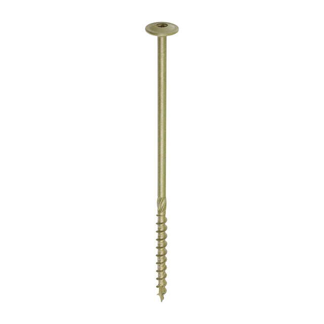 This is an image of Timco - Timber Frame Construction & Landscaping Screws - Wafer - Exterior - Green Organic 8.0 x 200mm - (50 PCS Box) 200INW