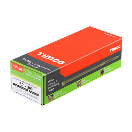 This is an image of Timco - Timber Frame Construction & Landscaping Screws - Hex - Exterior - Green Organic 6.7 x 200mm - (50 PCS Box) 200IN