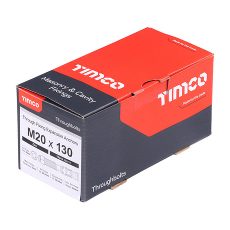 This is an image of Timco - Throughbolts - Zinc M20 x 130mm - (10 PCS Box) 20130TB