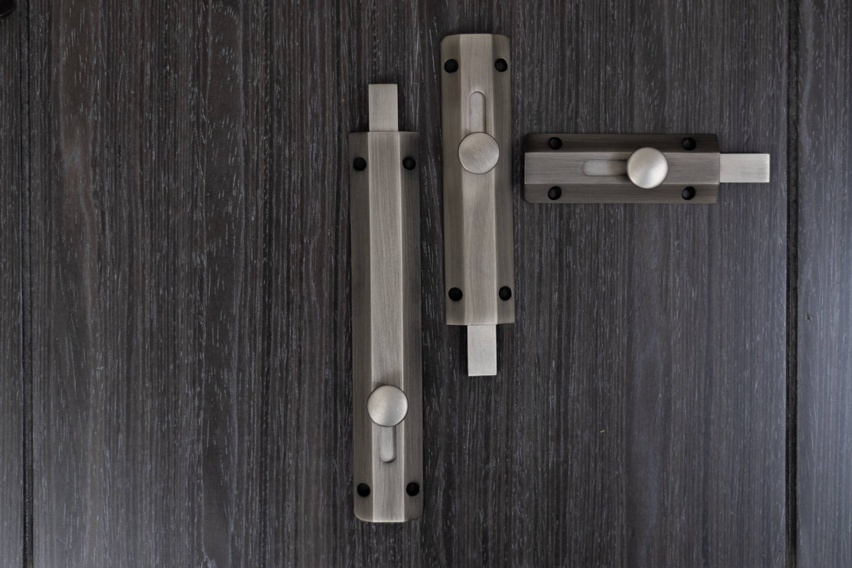 Quality image of Atlantic Solid Brass Surface Door Bolt 8" - Matt Gun Metal | Sku. asb8mbn | available from Trade Door Handles.