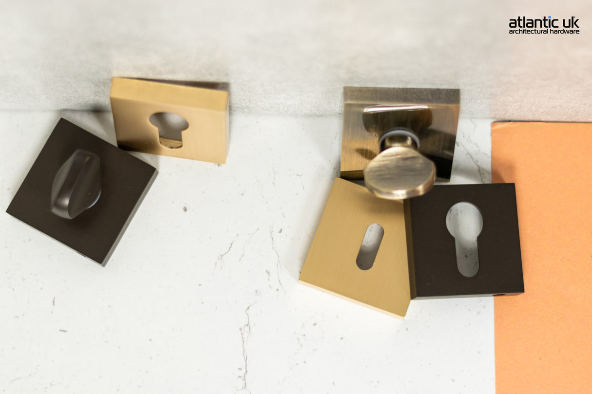 Quality image of STATUS Euro Escutcheons on S4 Square Rose - Antique Brass | Sku. s4escesab | available from Trade Door Handles.