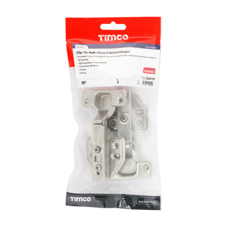 This is an image of Timco - Clip-On Cabinet Hinges - Nickel 90 Degree (1 Pairs TIMbag) 204072P