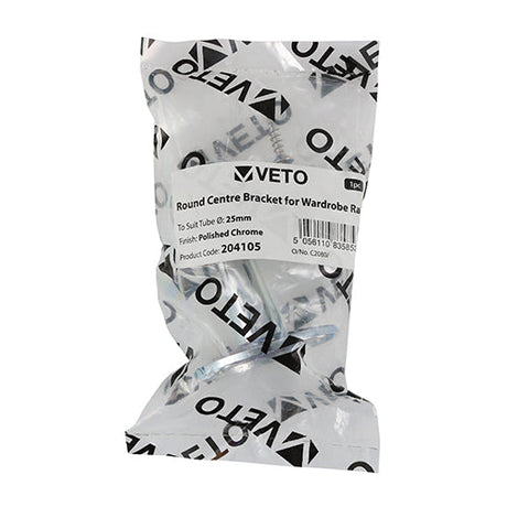 This is an image of Timco - Centre Bracket - For Round Tube - Polished Chrome 25mm (1 Each Bag) 204105