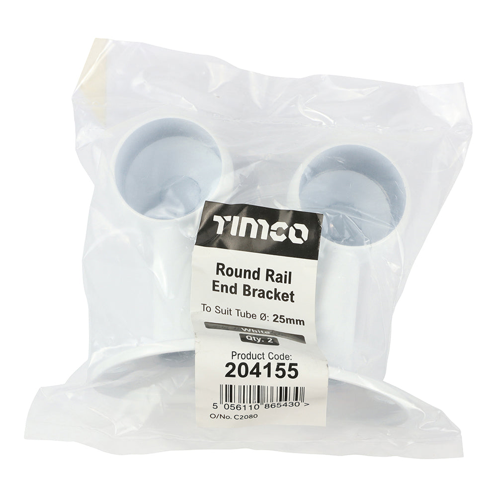 This is an image of Timco - End Bracket - For Round Tube - White 25mm (2 Pieces Bag) 204155