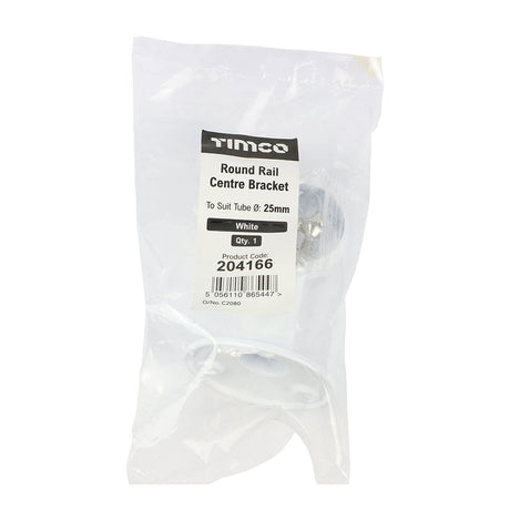 This is an image of Timco - Centre Bracket - For Round Tube - White 25mm (1 Each Bag) 204166