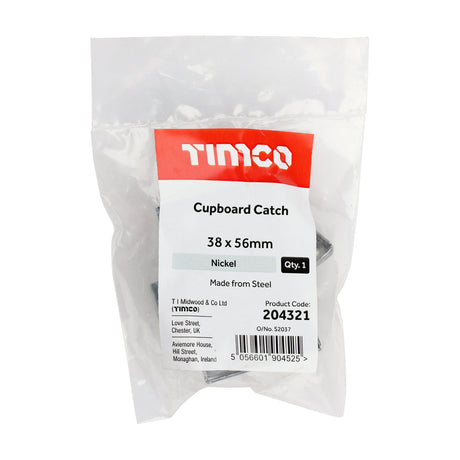 This is an image of Timco - Cupboard Catch - Nickel 38 x 56 (1 Each Bag) 204321