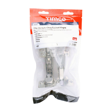 This is an image of Timco - Clip-On Cabinet Hinges - Nickel 170 Degree (1 Pairs TIMbag) 204379P