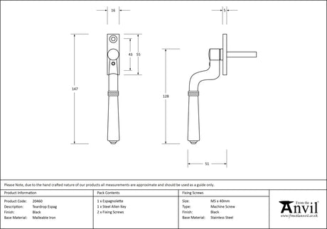 From The Anvil - Black Teardrop Espag | Sku. 20460 | Trade Door Handles.