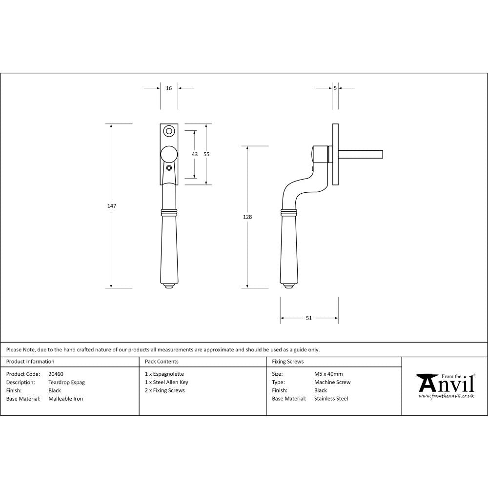 From The Anvil - Black Teardrop Espag | Sku. 20460 | Trade Door Handles.