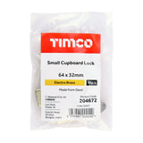 This is an image of Timco - Small Cupboard Lock - Electro Brass 64 x 32 (1 Each Bag) 204672