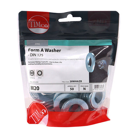 This is an image of Timco - Form A Washers - Zinc M20 - (50 PCS TIMbag) 20WHAZB