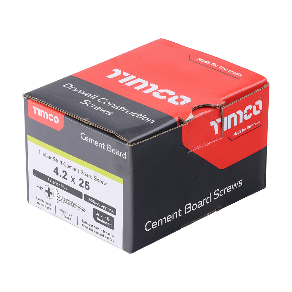 This is an image of Timco - Drywall Construction Timber Stud Cement Board Screws - PH - Countersunk Wafer - Twin-Cut - Exterior - Silver Organic 4.2 x 25mm - (200 PCS Box) 217789