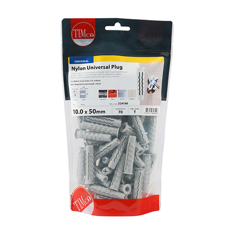 This is an image of Timco - Nylon Universal Plugs 10.0 x 50mm - (70 PCS TIMbag) 224186
