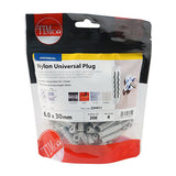 This is an image of Timco - Nylon Universal Plugs 6.0 x 30mm - (200 PCS TIMbag) 224411