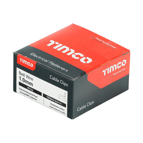 This is an image of Timco - Flat Cable Clips - White To fit 1.0mm - (100 PCS Box) 225101