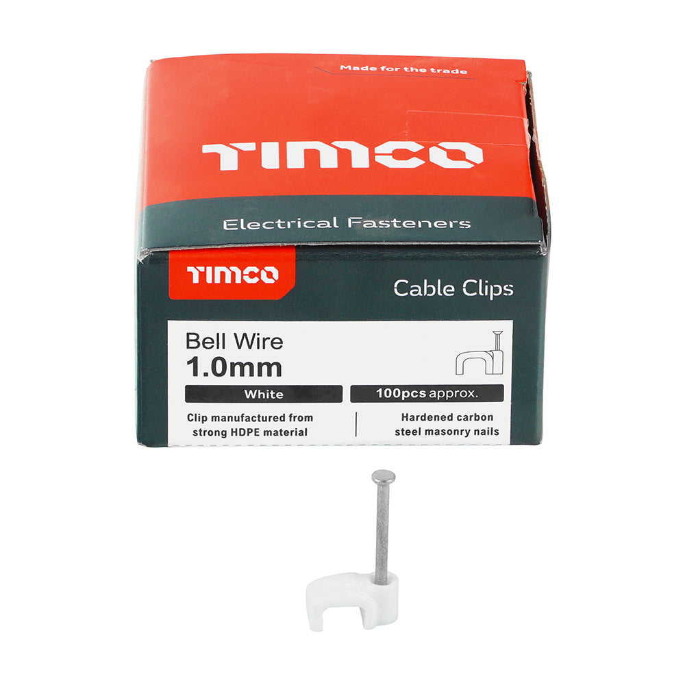 This is an image of Timco - Flat Cable Clips - White To fit 1.0mm - (100 PCS Box) 225101