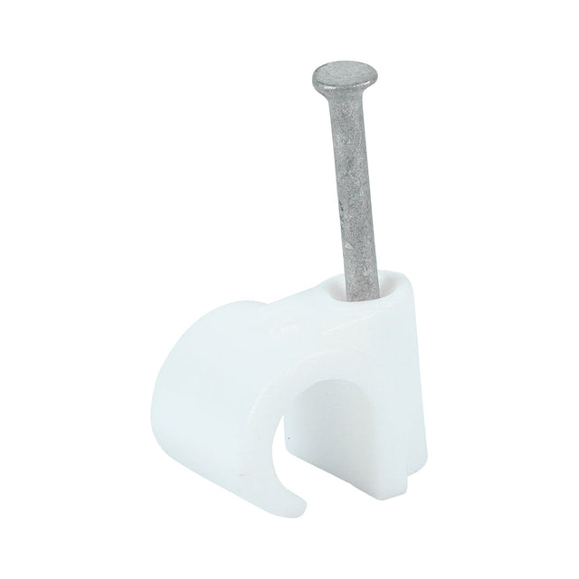 This is an image of Timco - Round Cable Clips - White To fit 9.0mm - (100 PCS Box) 225222
