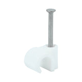 This is an image of Timco - Round Cable Clips - White To fit 7.0mm - (100 PCS Box) 225357
