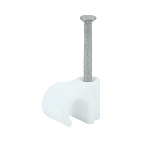 This is an image of Timco - Round Cable Clips - White To fit 7.0mm - (100 PCS Box) 225357
