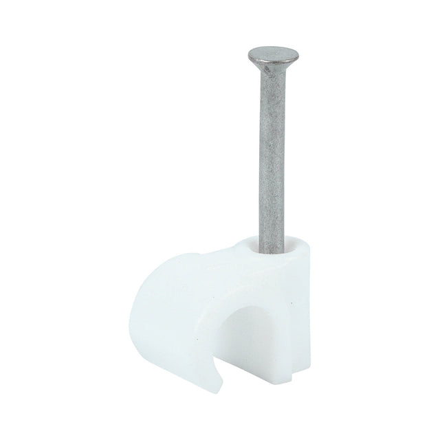 This is an image of Timco - Round Cable Clips - White To fit 7.0mm - (100 PCS Box) 225357
